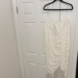 PrettyLittleThing Cream High Low Draped Dress